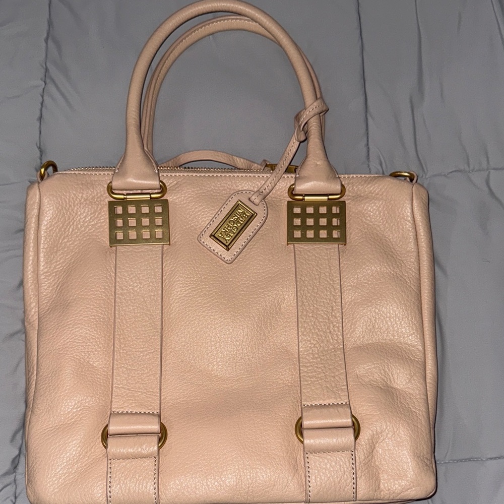 Badgley Mischka Cream Satchel with Gold Accents